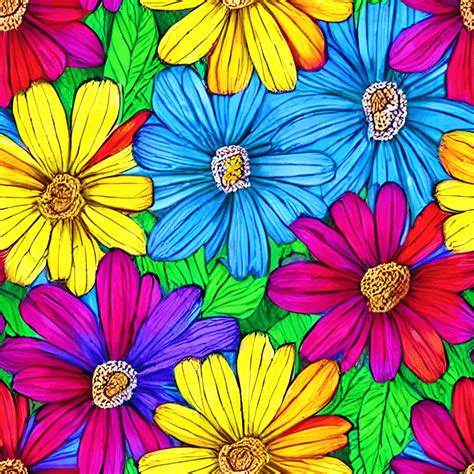 Dessin stylisé d'une variété de fleurs colorées et de différentes formes