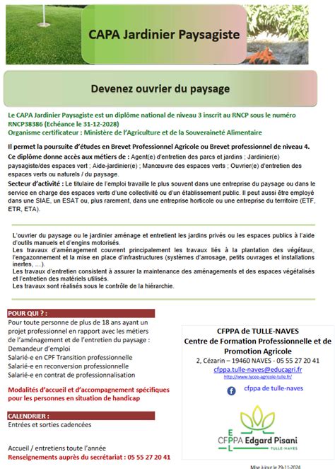 Schéma récapitulatif des unités capitalisables du CAPA Jardinier Paysagiste