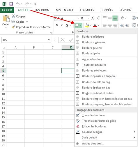 Schéma illustrant les différentes options de bordures dans le ruban Accueil d'Excel