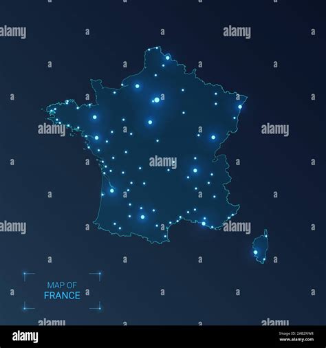 Carte de France avec des points lumineux symbolisant le pouvoir