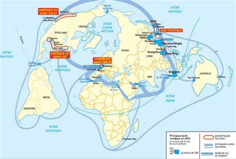 Carte des routes maritimes entre la Chine et le Maghreb