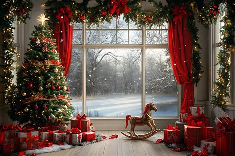 Fenêtre décorée pour Noël avec du lierre artificiel