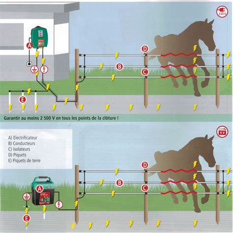 Schéma d'installation d'une clôture anti-fugue filaire