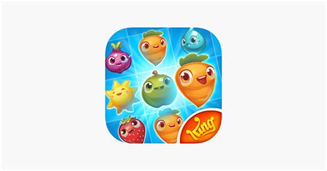 Écran de jeu de Farm Heroes Saga avec des fruits et légumes à aligner