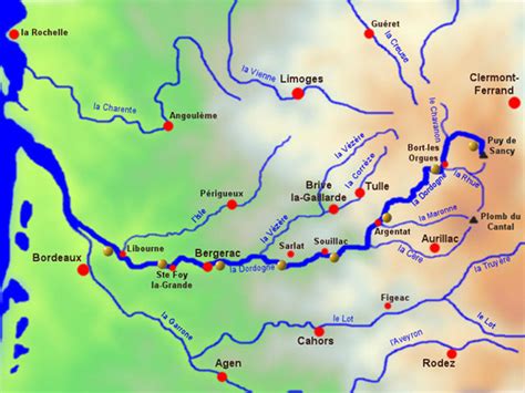 Carte des cours d'eau de la Dordogne avec niveaux d'alerte