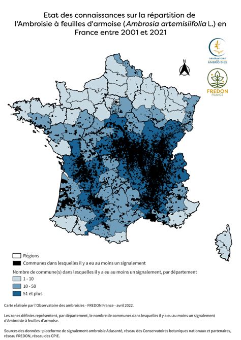 Carte de répartition de l'ambroisie en France