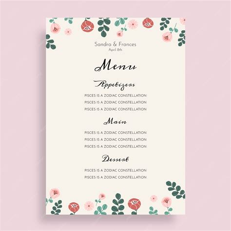 Exemple de menu de table thème tropical