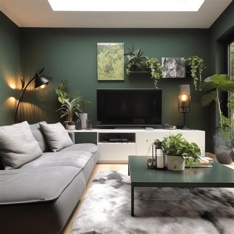 Salon élégant gris et vert