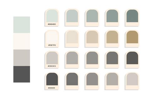 Palette de couleurs vert de gris, blanc crème, gris clair