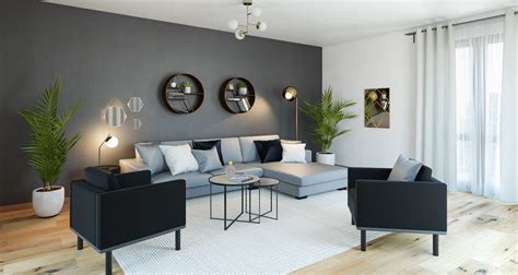 Salon avec mur accent Gênes - Gris Foncé