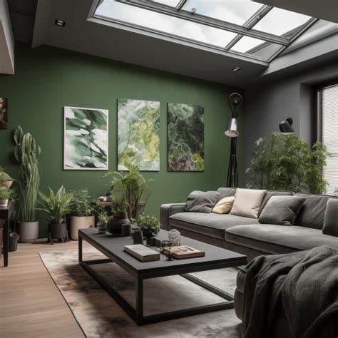 Mur vert de gris et noir salon