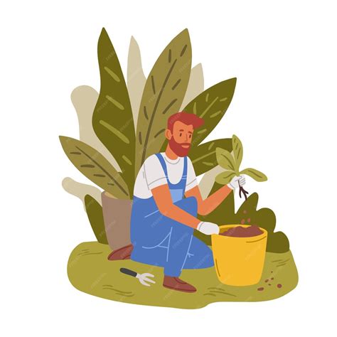 Illustration d'un jeune jardinier en formation, entouré de plantes