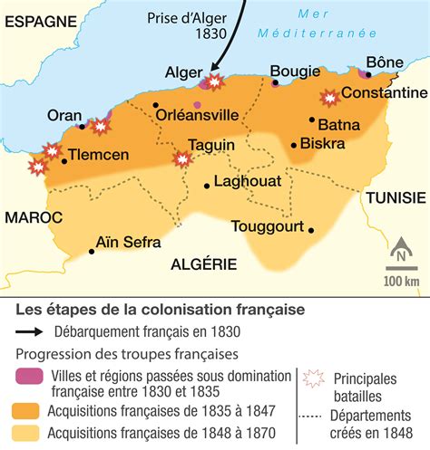 Carte de l'Algérie au 19ème siècle avec les principales villes de colonisation