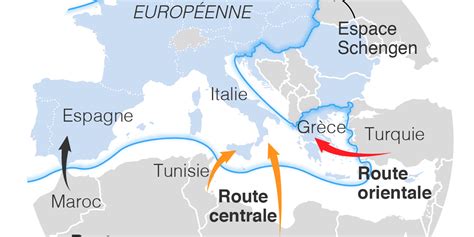 Carte de l'Europe avec les principales routes migratoires vers l'Algérie au 19ème siècle
