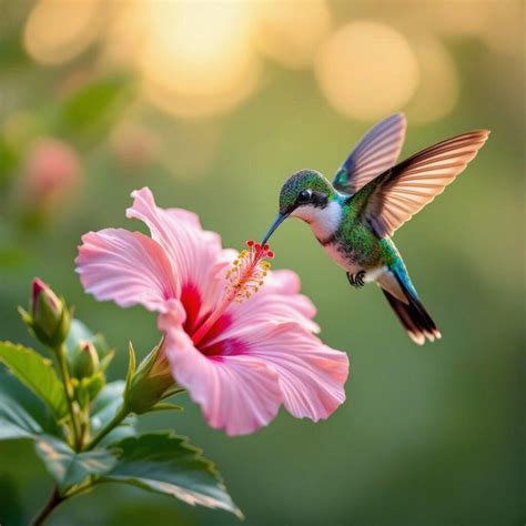 Illustration d'un hibiscus rose vif avec un colibri en vol