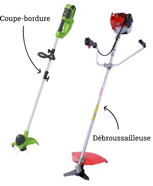 Infographie comparative entre coupe-bordure et débroussailleuse