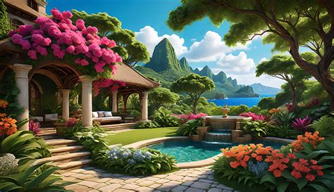 Illustration d'un jardin luxuriant avec des Weigelias en pleine floraison