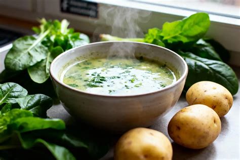 soupe d'oseille et courgette dans un bol avec une cuillère