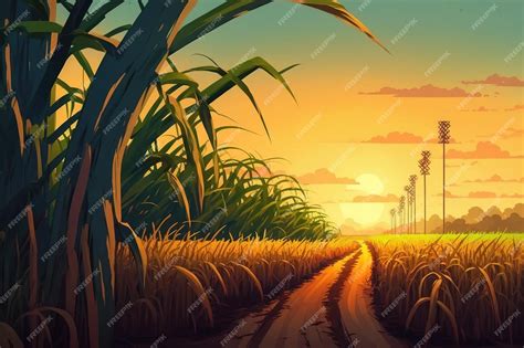 Champ de canne à sucre sous un coucher de soleil à La Réunion