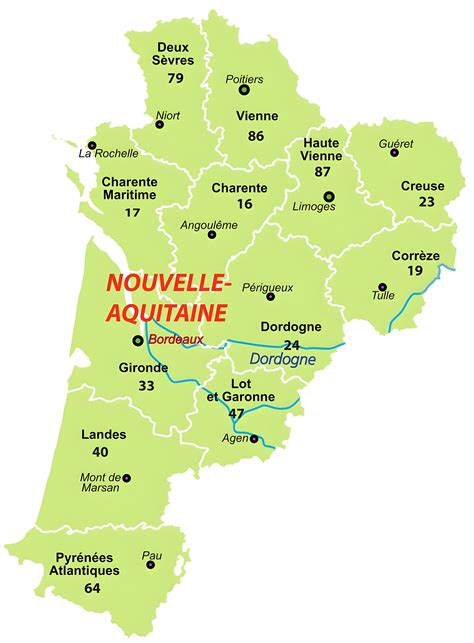 Carte de l'Aquitaine avec des points de collecte des pelotes de réjection