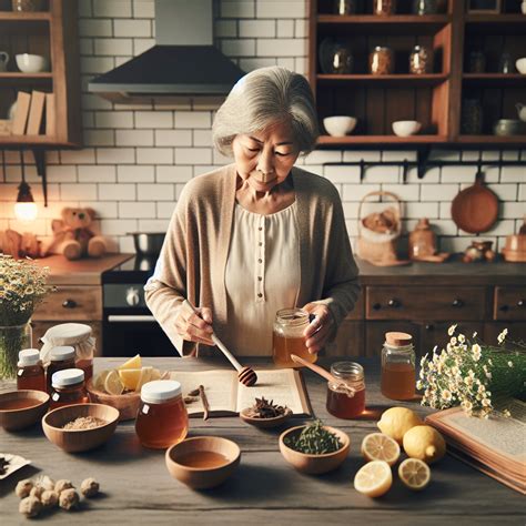 Grand-mère préparant une soupe avec des ingrédients frais, entourée de petits-enfants souriants