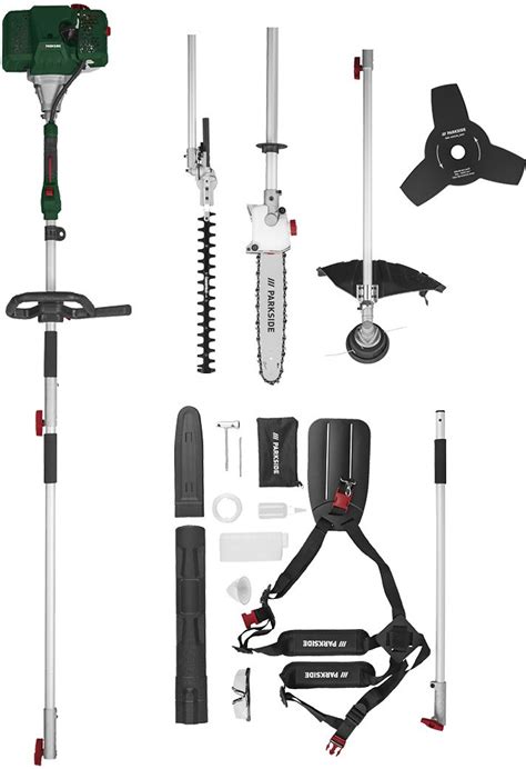 Débroussailleuse multifonction Parkside PBK 4-en-1 avec ses accessoires