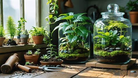 Exemple de terrarium fermé avec plantes tropicales