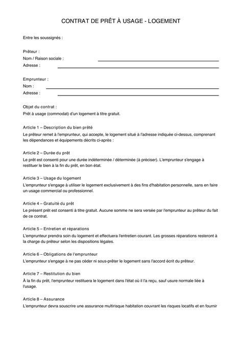 illustration d'un contrat de prêt à usage