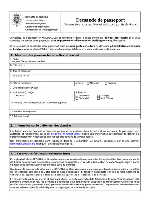 Exemple de formulaire de demande de passeport biométrique