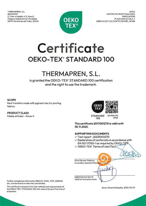 Certificat OEKO-TEX