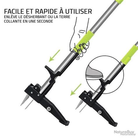 Schéma montrant le fonctionnement d'une griffe d'arrache-herbe verticale