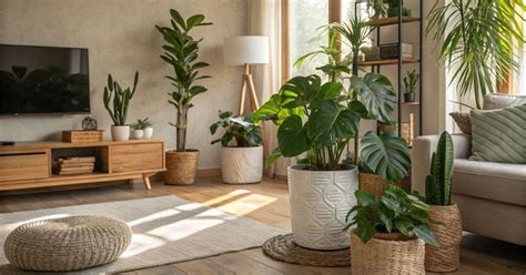 Plantes d'intérieur dans un salon lumineux