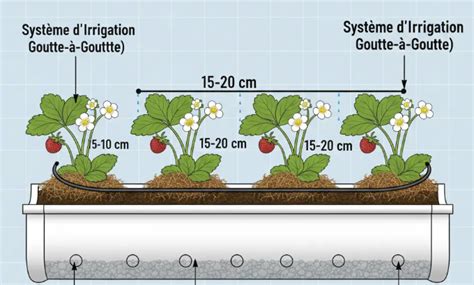 Schéma de la plantation de fraisiers avec espacement et paillage