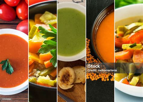 Illustrations de différents types de soupes et veloutés