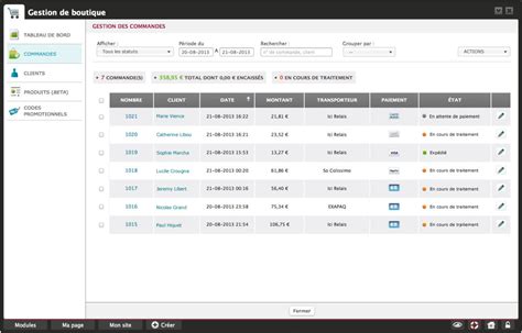 Capture d'écran illustrant l'interface de gestion de commande pour outils de jardinage