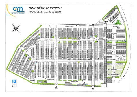 Plan général d'un cimetière avec des zones vertes