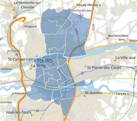 Carte de Tours montrant l'emplacement du CCCOD et de la Gare de Tours