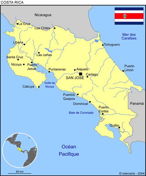 Carte du Costa Rica montrant la concentration des plantations d'ananas dans le sud du pays