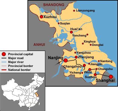 Carte de la région de Yixing et du lac Taihu en Chine