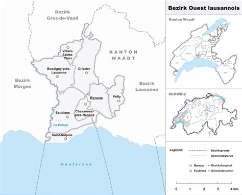 Carte du district de l'Ouest lausannois mettant en évidence Renens et les villes environnantes