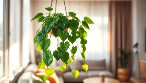 Pothos suspendu avec de longues lianes et des feuilles panachées
