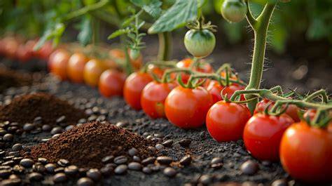 Pied de tomate avec du marc de café