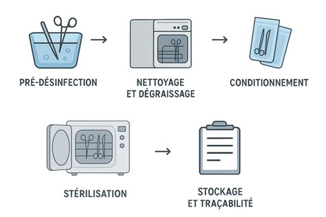 Diagramme des étapes de la stérilisation en marmite sous pression