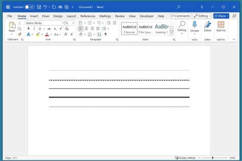 Exemple de ligne automatique dans Word