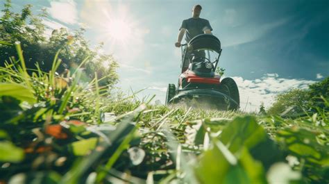Personne tondant sa pelouse par une journée ensoleillée