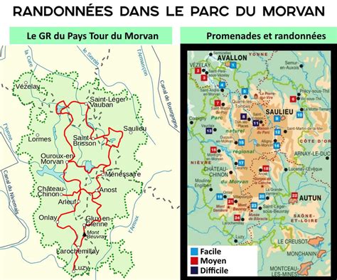 carte du Morvan avec les points d'intérêt mentionnés