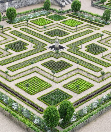 Vue aérienne d'un jardin italien classique avec des parterres géométriques