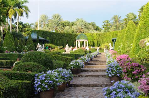 Allée symétrique dans un jardin italien avec des haies taillées