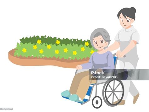 Illustration d'une personne âgée se reposant dans un jardin bien entretenu tandis qu'un jardinier travaille
