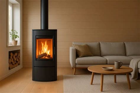Poêle à bois moderne avec une flamme propre